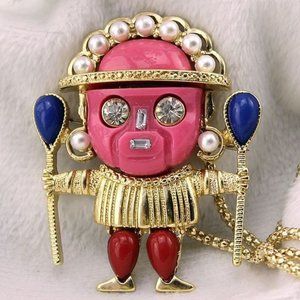 ZULU Warrior Kenneth J Lane Voodoo Witch Doctor Tiki Necklace Brooch Pnk